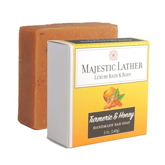 Turmeric & Honey Luxury Handmade Bar Soap for Face & Body. Gentle Cleansing, Soothing, Moisturizing & Nourishing - Shea Butter & Natural Oils. Cold Process. Vegan. For All Skin Types.5.0 Oz.