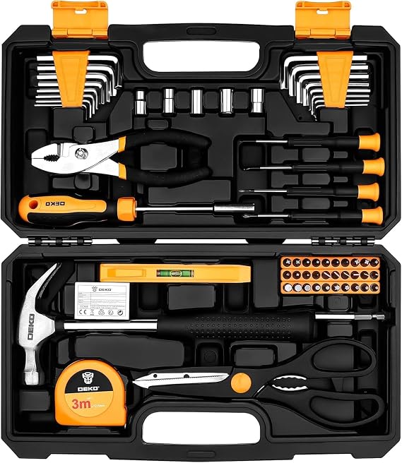 62-Piece Household Tool Set:Small Basic Home Tool Kit with Plastic Toolbox, Hand Tools with Storage Case DEKOPRO