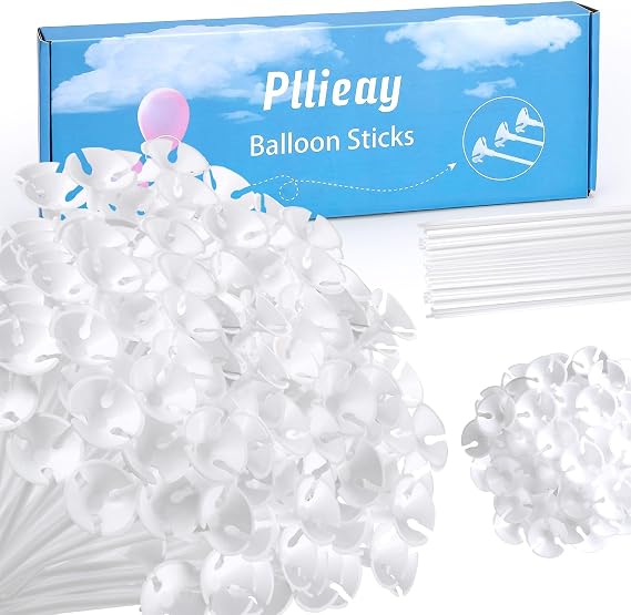 Pllieay 300 Pieces 16 Inch White Plastic Balloon Sticks Holders