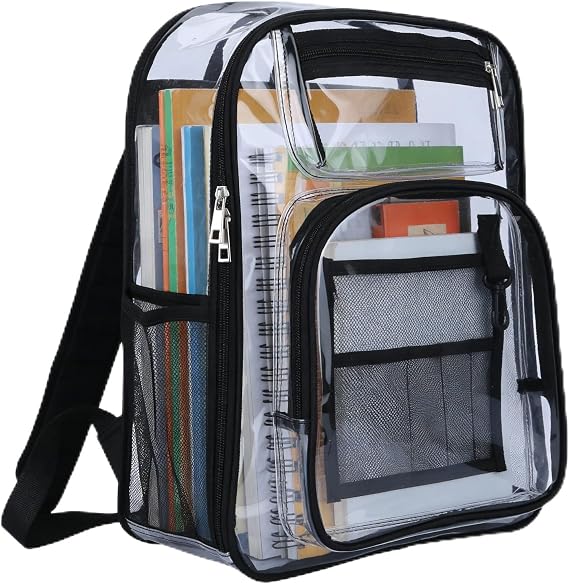 Clear PVC Backpack, Water-Resistant Transparent Rucksack, 17-Inch, Great Capacity for Work School Travel, Men Women, 1-Pack