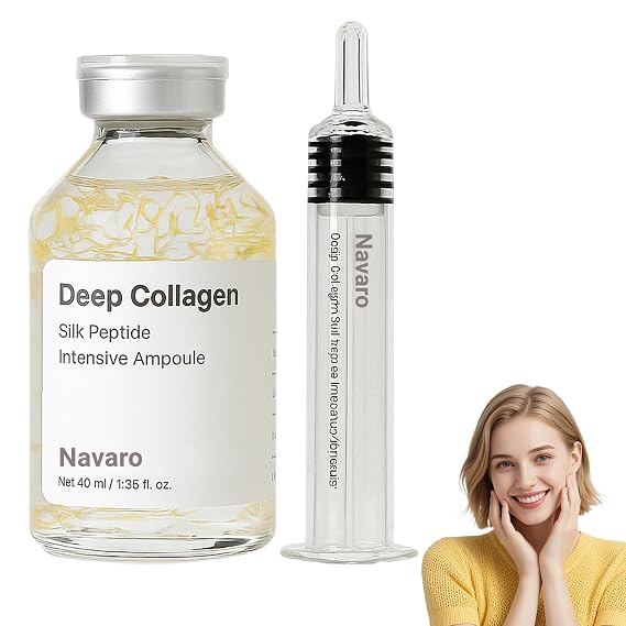 Navaro Peptide Deep Collagen Lifting Ampoule, Elastin Peptide Skin Tightening Formula, Deep Collagen Silk Serum, Hydrating & Smoothing Care for All Skin (1PC)