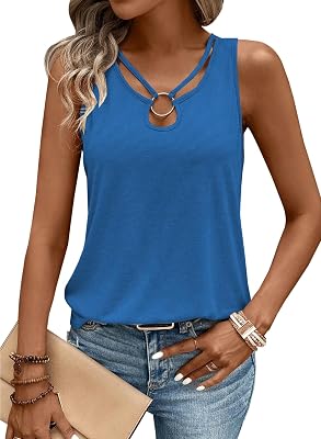 LOLONG Womens Tank Tops Summer Sleeveless Ribbed Knit Sexy Shirts Casual Cut Out Ring Keyhole Neck Tanks