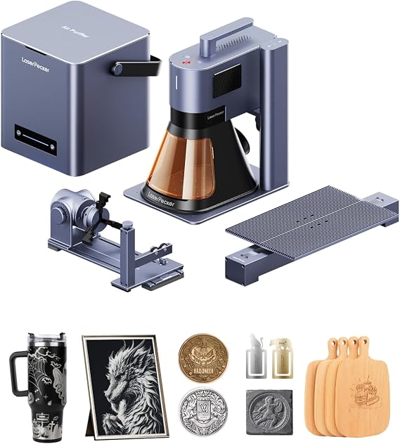 LaserPecker LP5 Smart Dual 20W Fiber + Diode Laser Engraver Cutter with Rotary Extension, Slide Extension & Air Purifier, 3D Embossing, Color Engraving, Ideal for On-site Customization