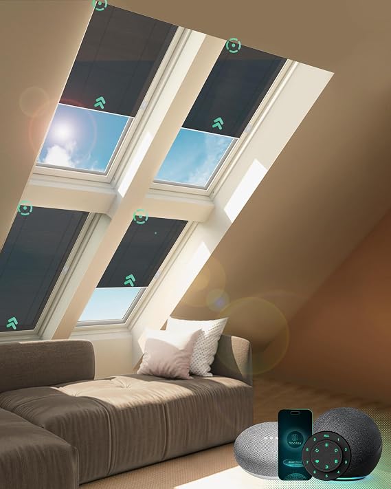Yoolax Motorized Skylight Shades for Ceiling, with Remote, Custom Size