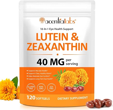 Lutein Zeaxanthin Capsules 40 mg Eye Vitamin Complex - 16-in-1 Eye Dietary Supplement with Omega-3 Vitamin C D3 E B6 B12 Zinc Lutein from Tagetes 120 Softgels - Gluten Free Non-GMO