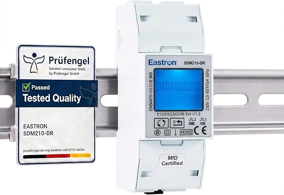 SDM210-DR Single-Phase Current Rate Monitor, kWh Energy Meter, kWh Electricity Consumption Meter, 100 Ampere kWh, DIN Rail Current Pulse Monitor, Digital LCD Backlight, MID Certified