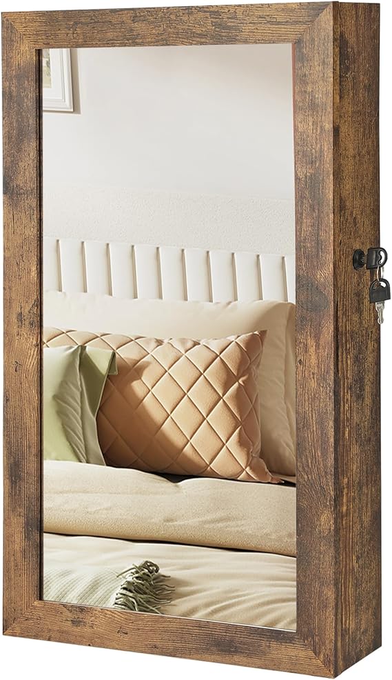 SONGMICS Lockable Jewelry Cabinet Armoire with Mirror, Wall-Mounted