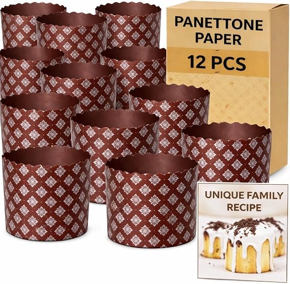 12oz Panettone Paper Mold 12 Pack, 3.54 x 4.11 Kulich Molds Round Paper Baking Forms Paper Panettone Pans for Easter Bread Disposable Bakeware Forms (9cm x 11cm)