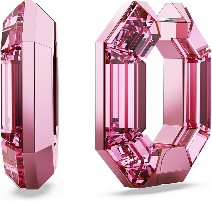 Swarovski Lucent Small Hoop Earrings, Pink Octagon-Shaped Crystals, Part of the Swarovski Lucent Collection
