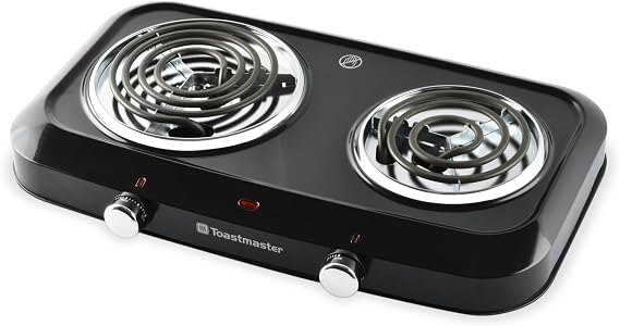 Toastmaster Double Coil Burner - Dual Countertop Burners with Drip Shield for Versatile Cooking - With Variable Heat Control, Power Light & Non-Skid Feet