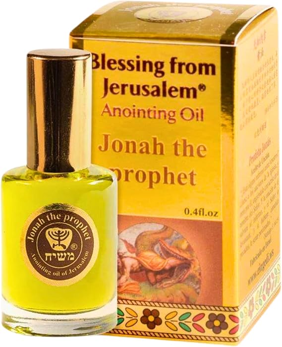 Ein Gedi Anointing Oil Blessing from Jerusalem - Gold Collection, Made in Holy Land (12ml - 0.4 Oz) Anointing Oil for Prayers and Blessings Scented with Oils of The Bible. (12ml, Jonah The Prophet)