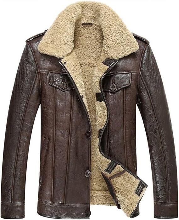 Leather Jacket Men Shearling Coat Mens Sheepskin Fur Coat Pilot Outerwear