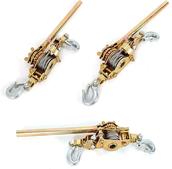 2 Ton Power Puller,Come Along Winch, Dual Gear Power Puller,Chain Hoist Chain Come Along Chain Puller,Manual Lever Hoist Power Puller Hand Winch Cable w/2 Hooks 2 Gears Heavy Duty Cable Dual Gear