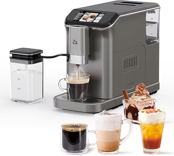 Espresso & Coffee Machine with Automatic Milk Frother, 20 Bar Built-In & Adjustable Espresso Bean Grinder, 1-15 Adjustable Grind, Touch Screen Coffee Machine with 1.5L Water Tank for Coffee Lover