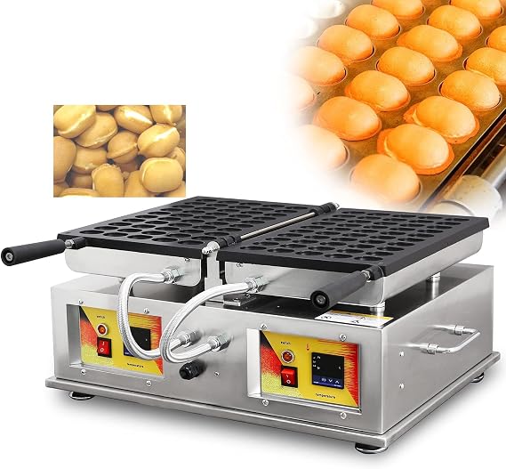 Electric Waffle Maker, Commercial 1500W Non-Stick Bubble Waffle Machine with 2 Reversible Pans for Egg Ball Shaped Waffles, 100PCS Capacity