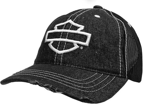 Harley-Davidson Men's Mega Bar & Shield Frayed Mesh Trucker Hat - Black