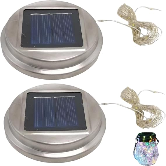 2PCS Replacement Solar Light Parts, 30 LED Solar Watering Can Lights, Waterproof Round Replacement Solar Light Tops, DIY Garden Solar Fairy Lights Outdoor Colorful