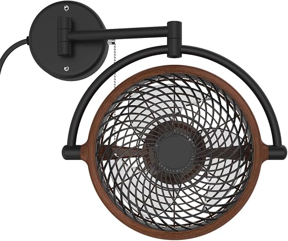 VIVI- 8 in. Wall Mount Swivel Fan with Folding Arm (Walnut)