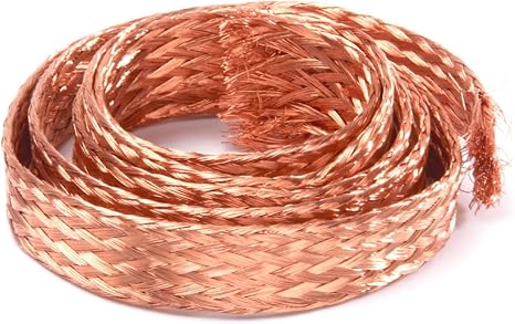 1 Meter Flat Copper Braided Grounding Strap, Width 5-100mm Flexible Earth Braid Ground Cable for Industrial Machinery & Metal Equipment Bonding(Width 28mm)