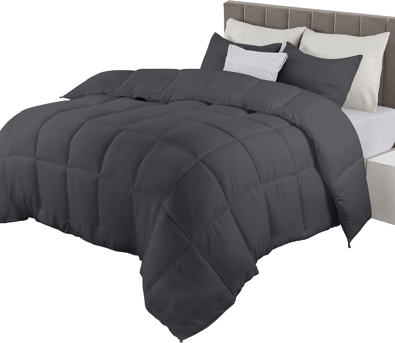Utopia Bedding Duvet, Box Stitched Solid Double Duvet, 10.5 TOG Quilt with Corner Tabs Grey, 10.5 Tog