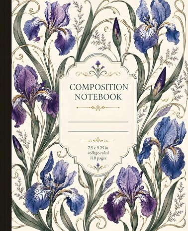 Composition Notebook College Ruled: Iris Vintage Botanical Illustration | Art Nouveau Floral Aesthetic Journal for School, College, Office & Work | ... Purple Blue Iris | 110 Pages, 7.5 x 9.25 in