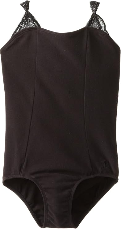 Danskin Big Girls' Leotard with Iridescent Pinched Straps, Rich Black, Intermediate