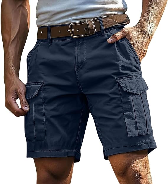 Twill Cargo Shorts for Men Casual Cotton Classic Bermuda Shorts with Pockets Drawstring Comfort Outfit