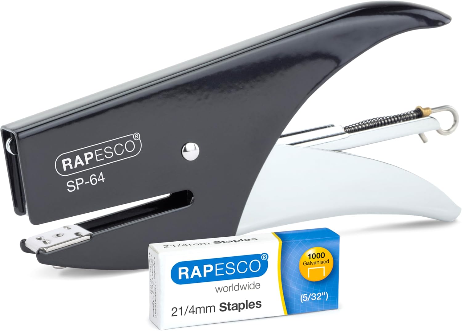 Rapesco 1267 SP-64 Stapling Plier and 1000 Type 214mm Staples, 12 Sheet Capacity, Black