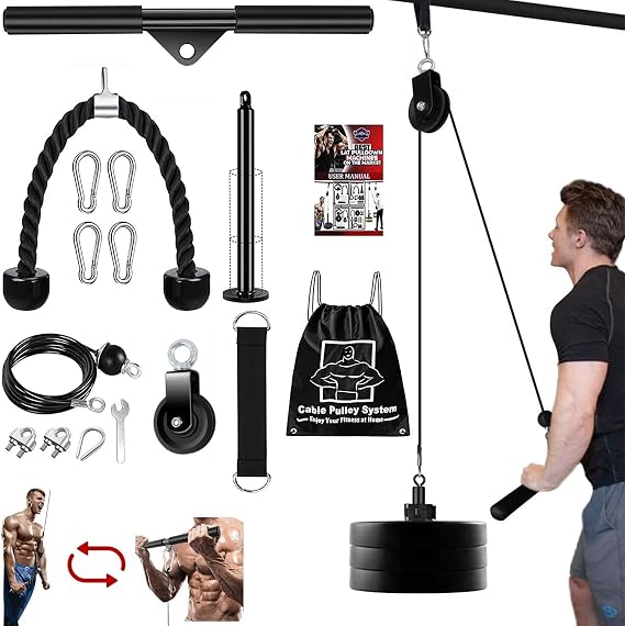 Fitness LAT Pull Down and Lift Pulley System with Cable, Gym Pull Down Machine Triceps Extension DIY Pulley Cable Attachment Workout Biceps Curl Back Forearm Shoulder