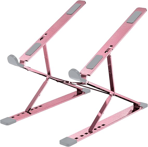 Portable Laptop Riser, Adjustable Laptop Stand,Aluminum Laptop Stand for Desk Foldable, Ergonomic Computer Notebook Stand Holder for MacBook Air Pro, Dell XPS, HP (10-15.6'')(Pink)