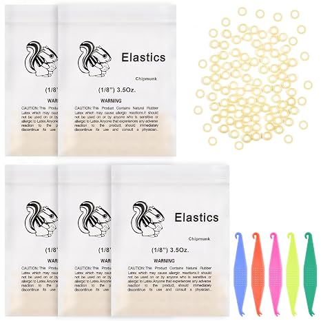 OFFCUP Orthodontic Elastic Bands, 500pcs Dental Rubber Traction Bands, Orthodontic Elastic Rubber Bands with 5pcs Elastic Placer for Braces for Dentist Braids Braces Teeth Gap (Chipmunk 1/8")