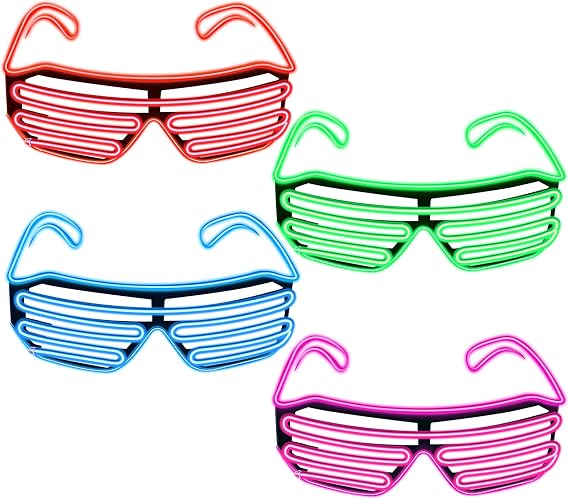 4 Pairs Shutter Wire Neon Rave Glasses Light up Led Glasses Flashing Sunglasses Glow in The Dark Costume Party Favors for Women Men 80s Party Nightclubs Concert Masquerade Cosplay | Wire Neon Frame, Glow in Dark Effect, Nightclub Concert Masquerade Cosplay Costume Party Favors, Unisex Sunglasses