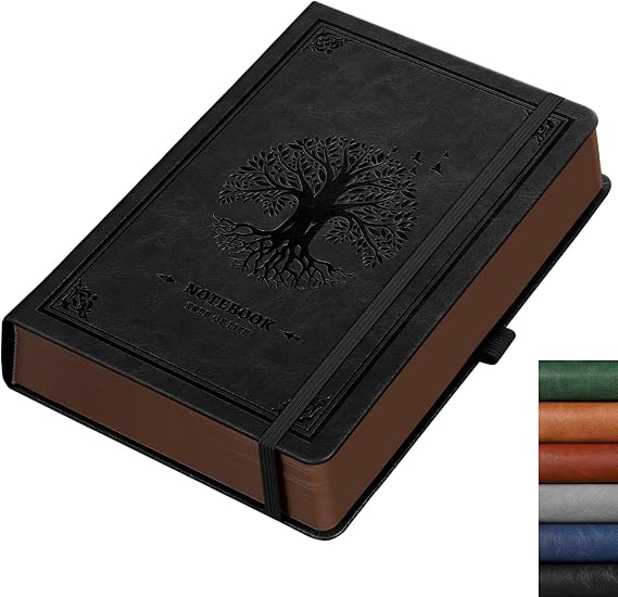 RETTACY A5 Blank Notebook, Leather Hardcover Journal, 320 Pages, Black