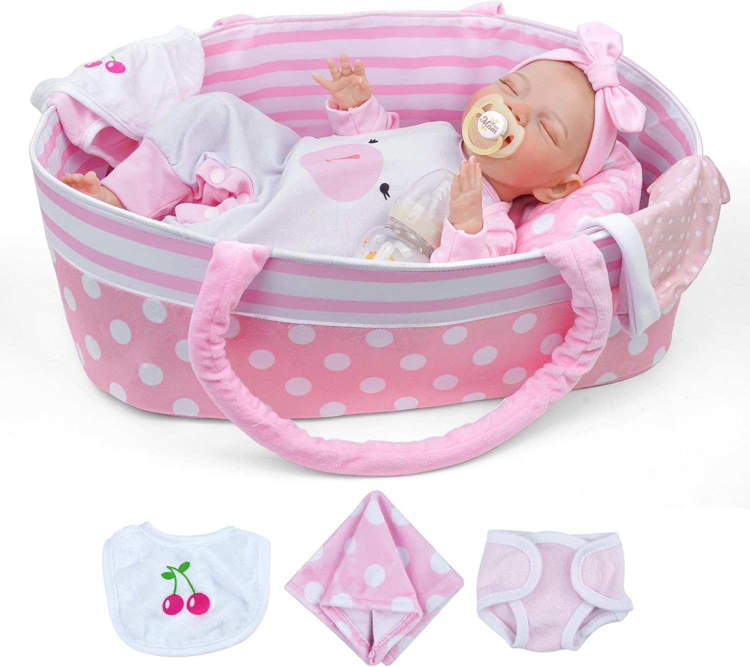 BABESIDE Lifelike Reborn Baby Dolls - 20-Inch Sweet Smile Real Life Realistic-Newborn Full Body Vinyl Sleeping Baby Girl with Basket & Rabbit Doll for 3 Year Old Kids