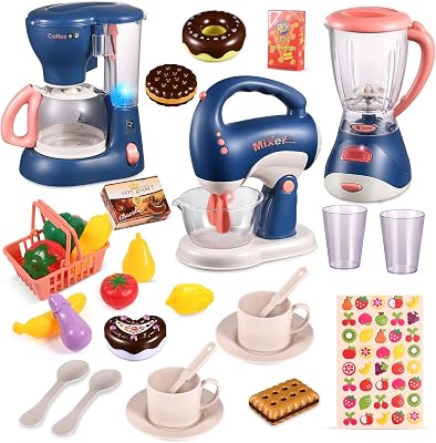 Kitchen Appliances Toy for Kids, Blender, Coffee Maker and Mixer with Sounds & Light, Birthday Gifts for Kids Boys Girls Age 3-8