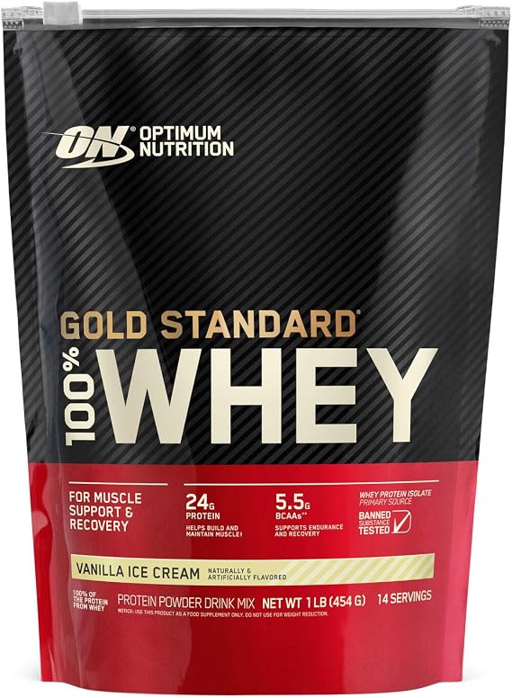 Optimum Nutrition Gold Standard 100% Whey Protein Powder, Vanilla Ice Cream, 1 Pound (Packaging May Vary)