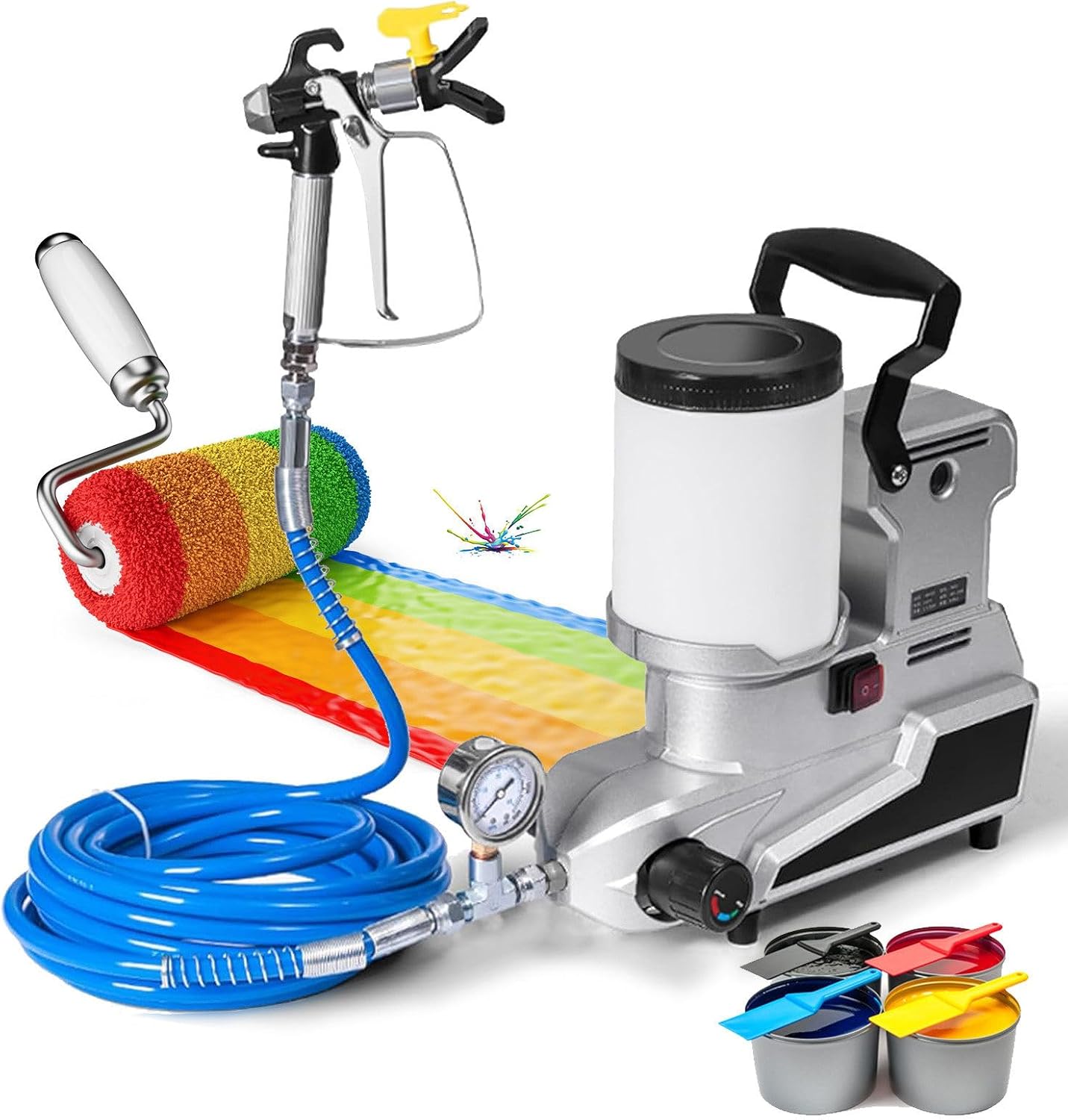 Airless Paint Sprayer, 2.5L/Min High Efficiency, 3 Adjustable Speeds, 5m Hose, Portable for House Painting, Furniture, DIY 220V