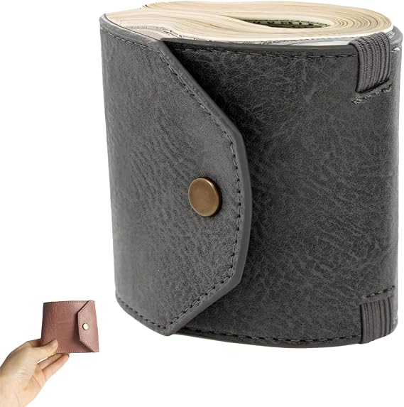 The Cash Wrap Wallet,Leather Money Organizer with Elastic Straps, Quick Access Bill Holder, Minimalist Cash Stuffing Pocket Wallet for Men & Women (Gray)