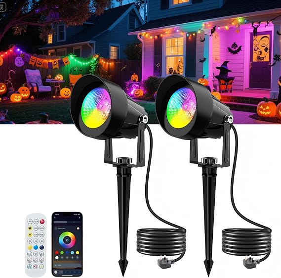 NATPOW Garden Spot Lights, RGB Colour Changing via App/Remote Control [Energy Class F]