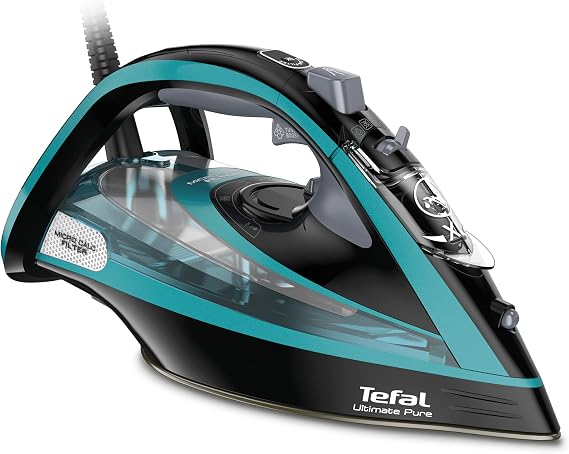 Tefal Ultimate Pure FV9844 Steam Iron | 3200 W | Micro-Calc Filter | Durilium Airglide Autoclean Soleplate | Automatic Shutdown | 0.35 Liter | 31.6 x 15.1 x 16.3 cm | Black/ Blue