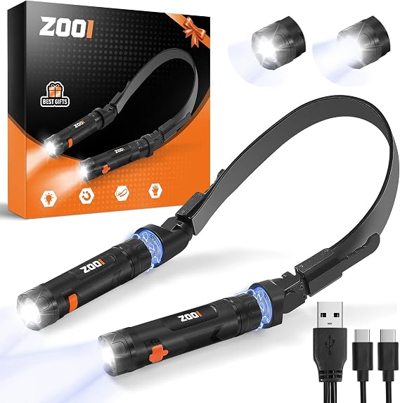 ZOOI Rechargeable Neck Work Light with 150 Adjustable Angle, Gifts for Men, Detachable Neck Flashlight Lamp for Reading, Dad Mens Gifts for Him Dad Husband, Cool Gadgets Stuff for Camping, Fishing