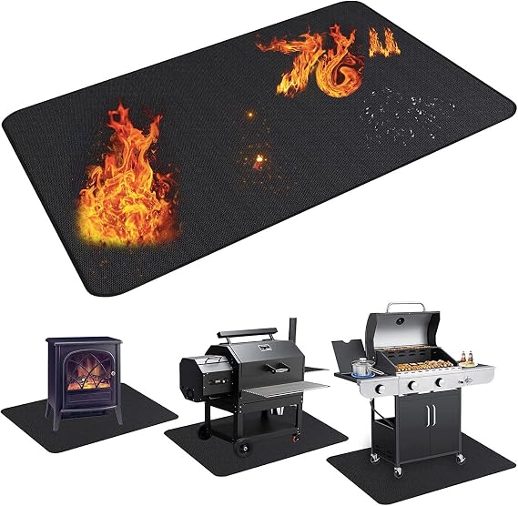 UBeesize Büyük 76x48 inç Açık Izgara için Izgara Altında,Ateş Çukuru için Çift Taraflı Yanmaz Izgara Pedi,Kapalı Şömine Mat Ateş Çukuru Mat,Güverte ve Veranda için Yağ Geçirmez Su Geçirmez Barbekü