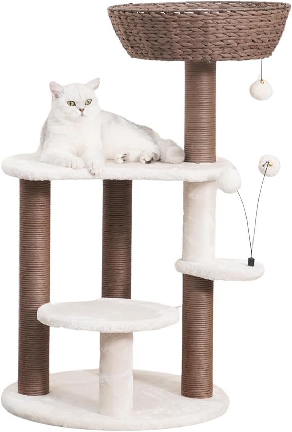 PetPals Handwoven Cat Tree with Basket Bed & Replaceable Scratching Posts