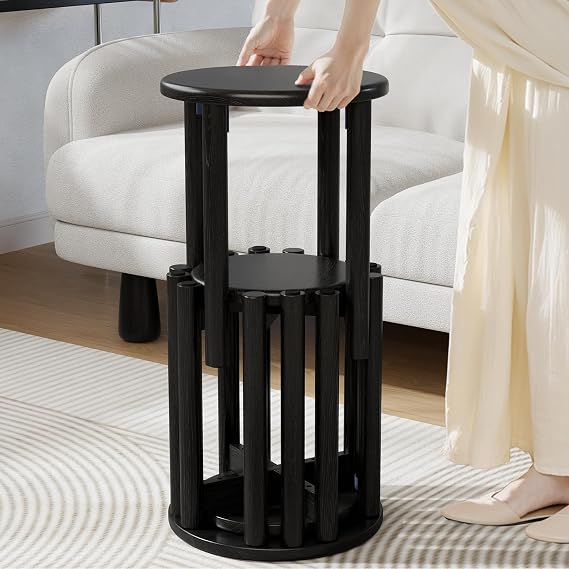 Black Solid Wood Stackable Stools Set of 4, 100% Wooden Stool No Installation Required Walnut Side Table Multifunctional Space Saving 18 Inch Round Stool Modular Interlocking Coffe Table
