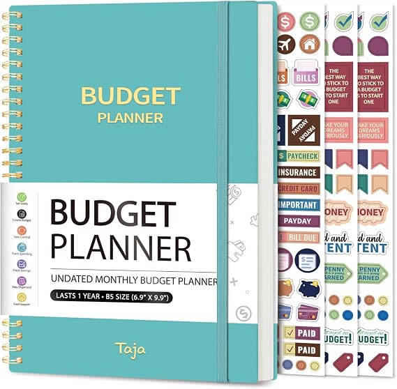Taja Budget Planner, Undated Budget Book with Expense Tracker, 6.9" x 9.9"