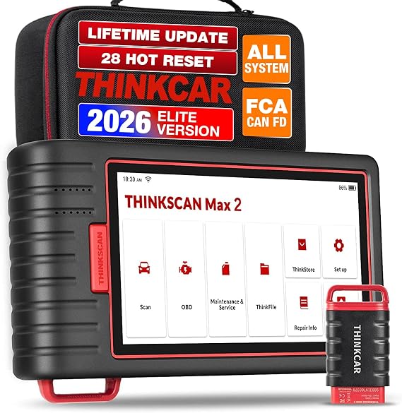Thinkcar 2026 Thinkscan Max2 Wireless OBD2 Scanner No Subscription | Lifetime Software Upgrade, Full System Diagnosis, CAN-FD & FCA AutoAuth Support, 28+ Resets, ABS Bleed, Crankshaft Relearn
