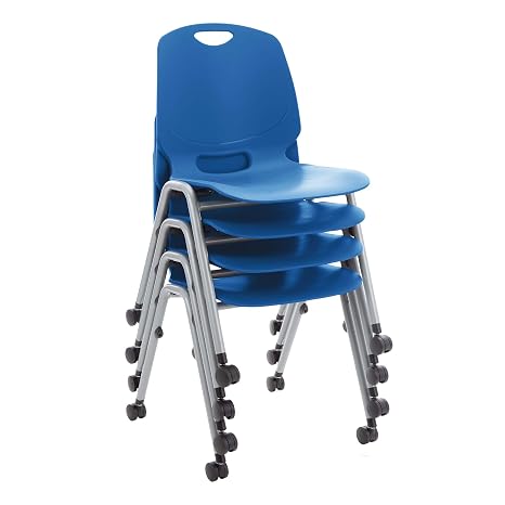 Learniture LNT-TSE3002BB-SO Academic Mobile Stack Chairs for Classroom, Library, Workspace, Brilliant Blue, Pack of 4