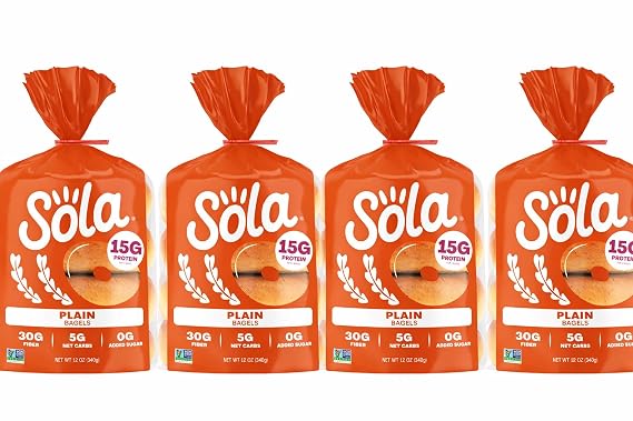 Sola Plain Bagels 4 Pack | 15g Protein, Low Carb, High Fiber (30g), 0g Added Sugar | Keto Friendly Bagels