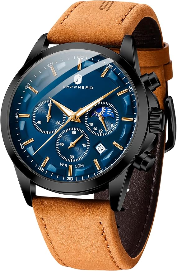 BENYAR Men's Watch UK Wristwatches for Men Easy-to-Read Watches Men Luxury Waterproof Chronograph Sliver/Gold/Blue/Black Leather/Stainless Valentine's Day/Birthday/Christmas/Fathers Day Gift