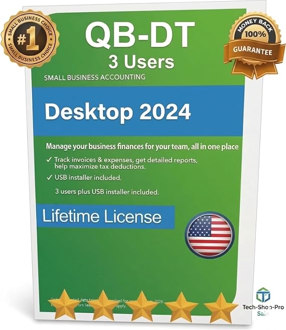 QB-DT Desktop Pro "Plus" 2024 | 3 User's | PC, Not for Mac | 100% Money Back Guarantee